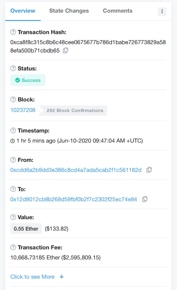 eth mysterious tx fee