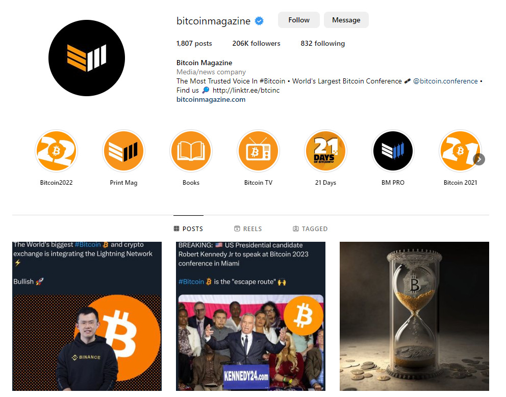 Bitcoinmagazine Instagram account.