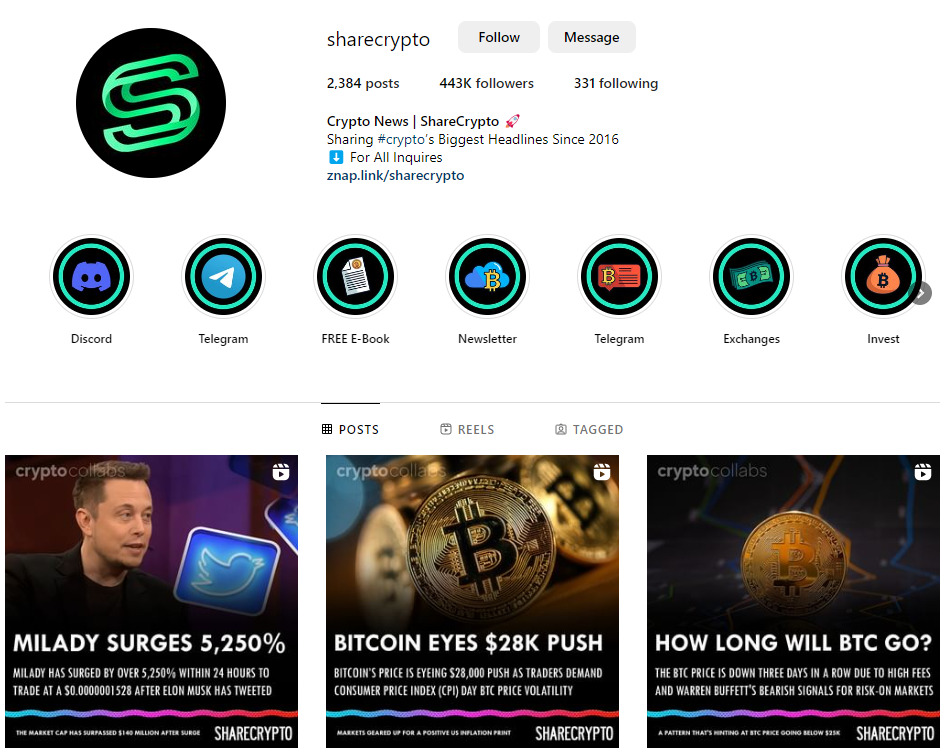 Sharecrypto Instagram profile.
