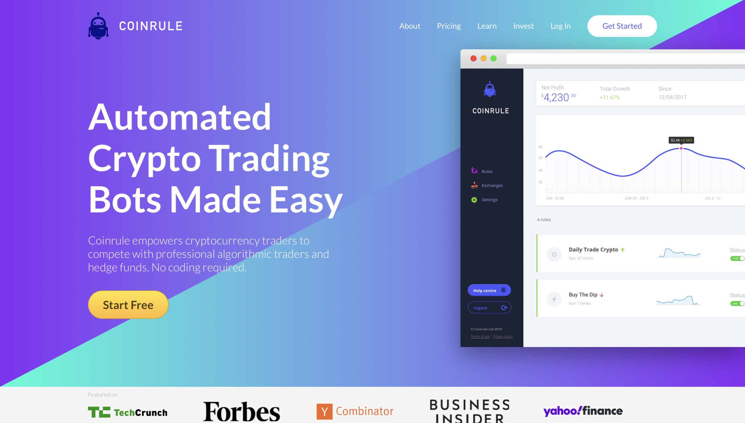 Coinrule Homepage Crypto Trading Bots: 12 Best Alternatives to Consider in 2022 | Dailycoin.com