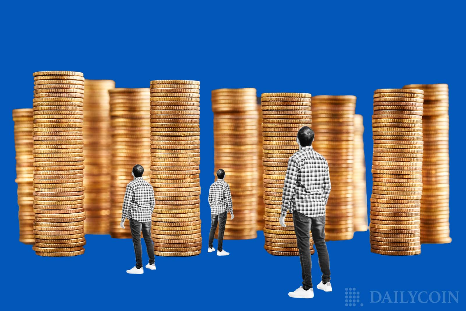 binance coins towers people looking up stacks growing expanding