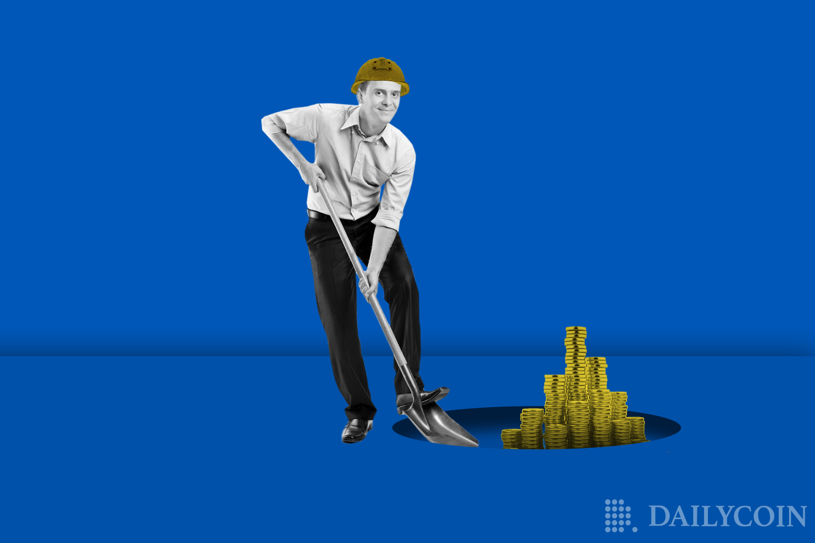 coins mining shovel hole helmet