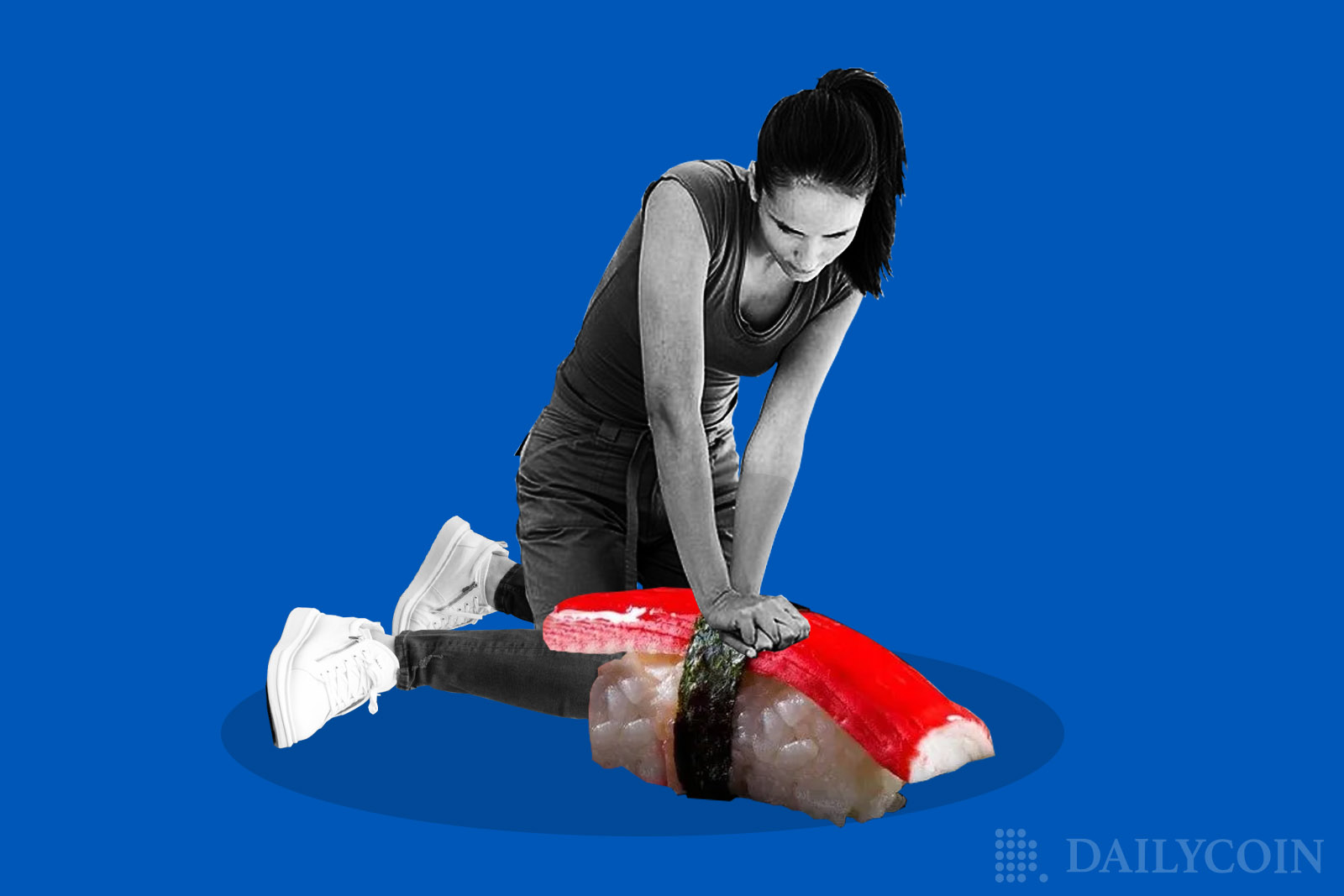sushi swap sushi woman first aid revive help