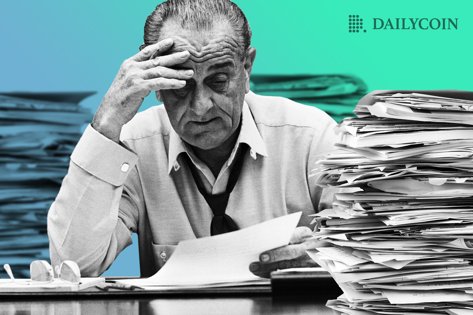 A stressed sad man reading law documents