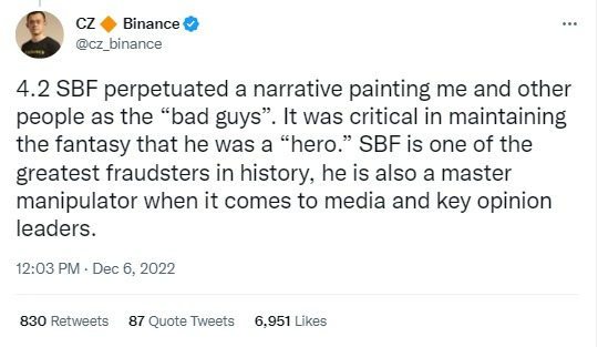 Binance CEO Tweet