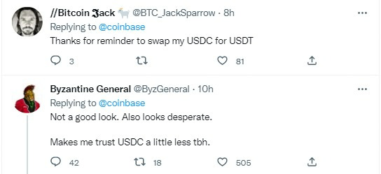 Coinbase USDC tweet replies