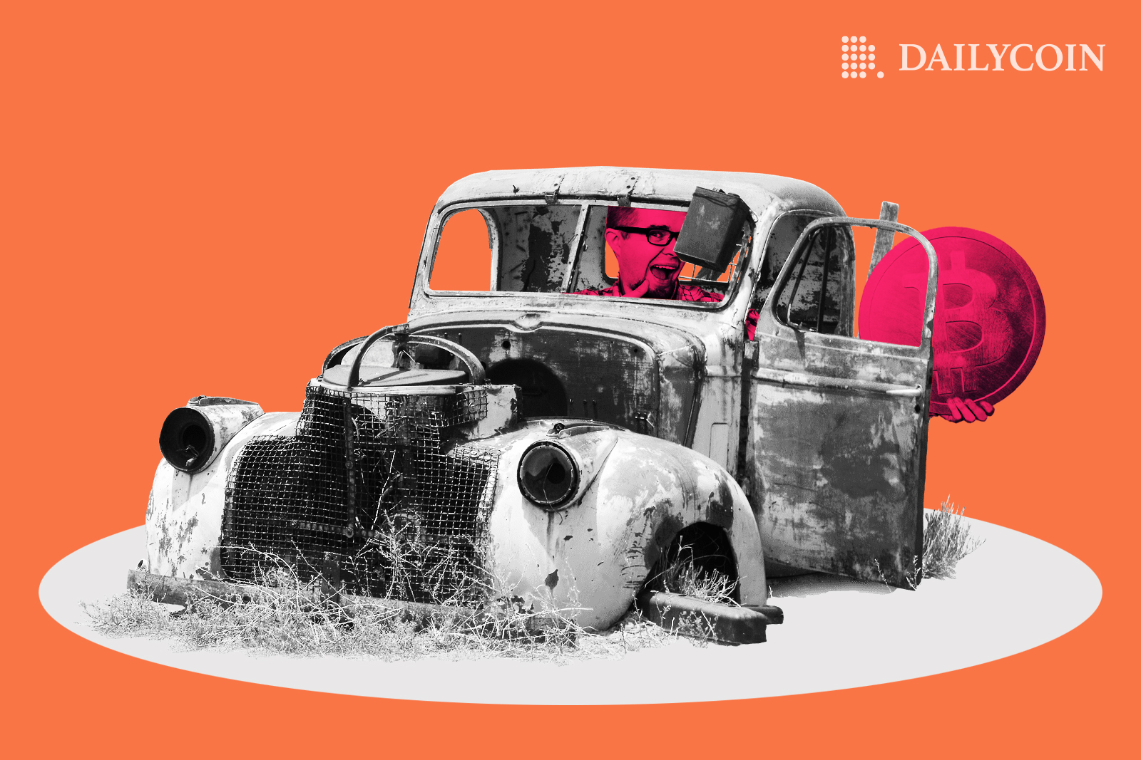Old car melting into a white circle