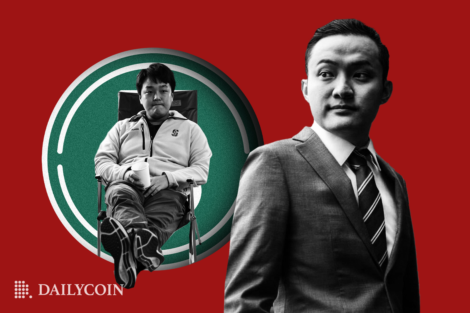 Justin Sun and Do Kwon sitting on red backgorund
