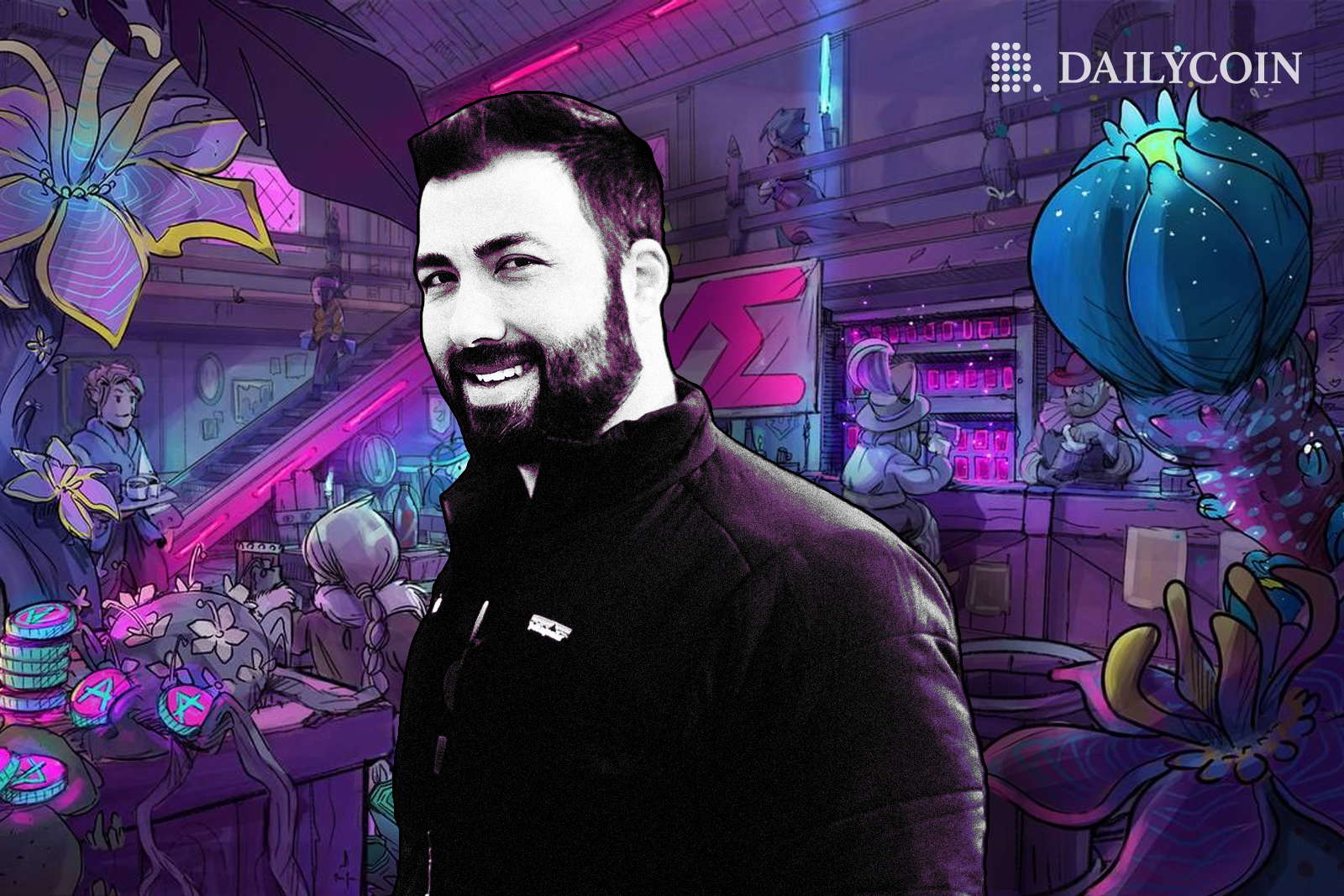 Chris Akhavan on a background portraying NFT Marketplace Magic Eden