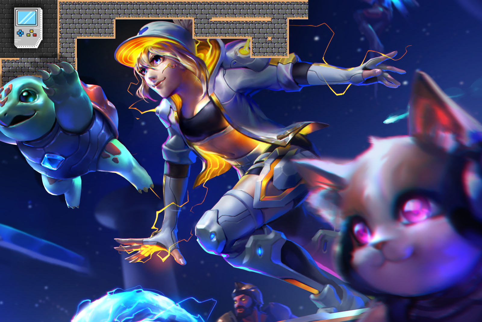 Game cartoon characters woman with pets