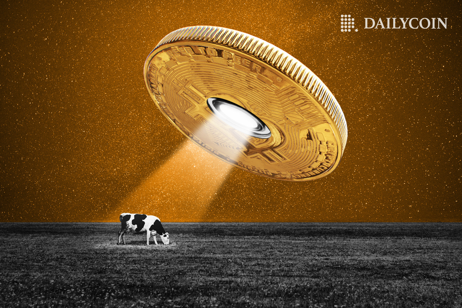 Ufo Bitcoin coin abducting a cow