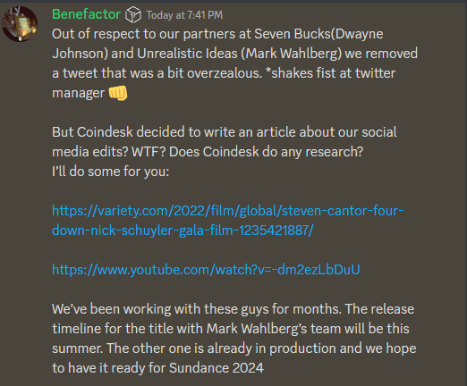 Benefactor_response Gala CEO Response on Twitter to CoinDesk Report