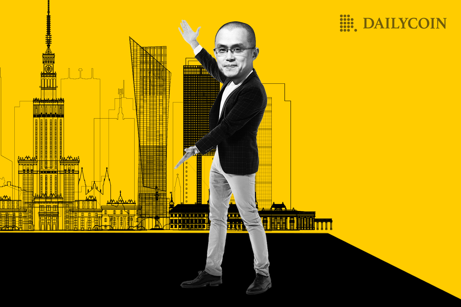co-founder and CEO of Binance Changpeng Zhao showing a city sympolizing poland.