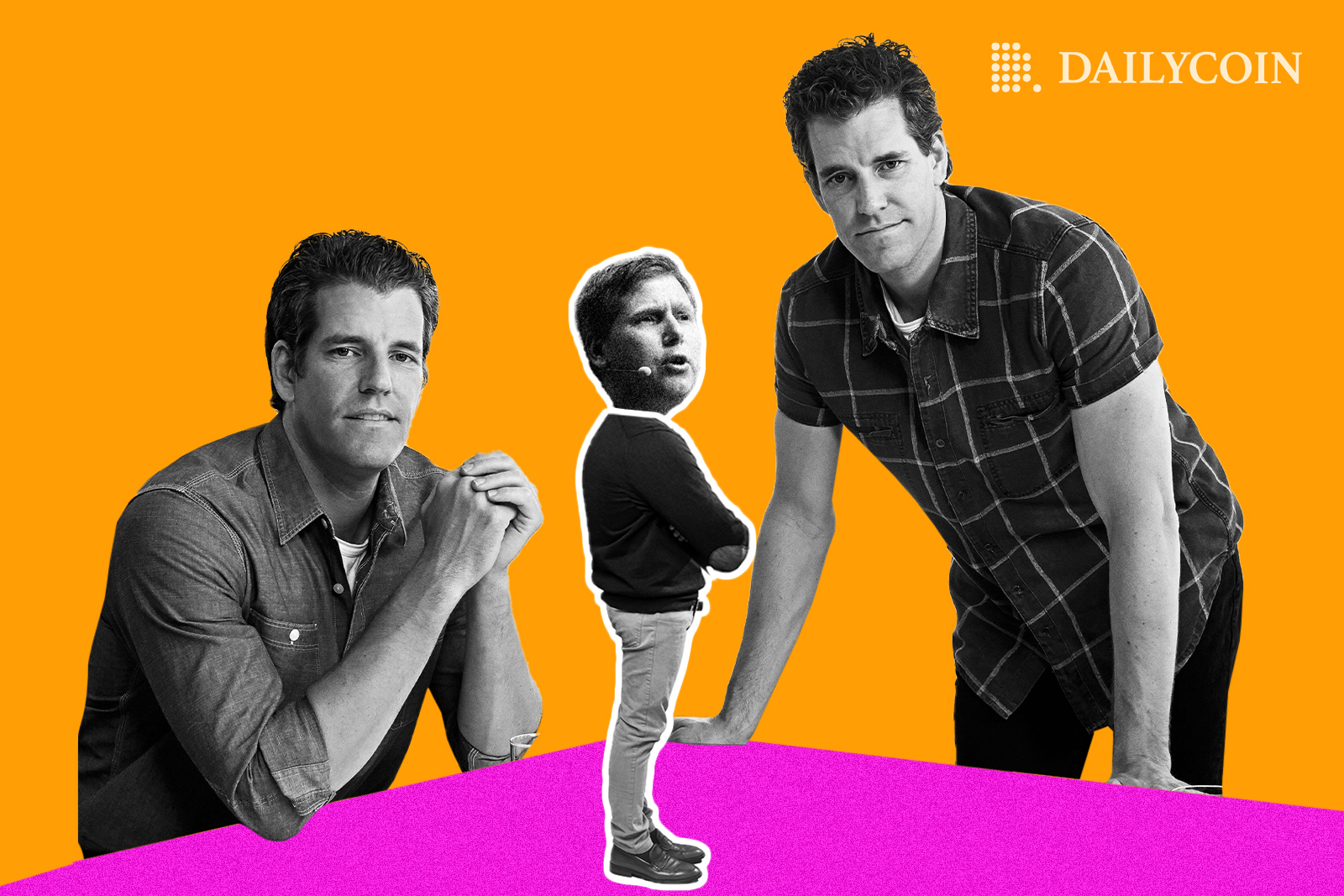 Two big twin men surround a smaller man