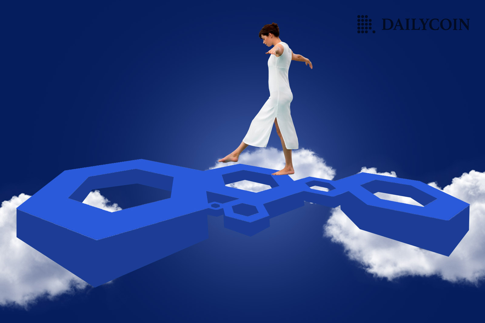 A woman wearing white walking on Chainlink.