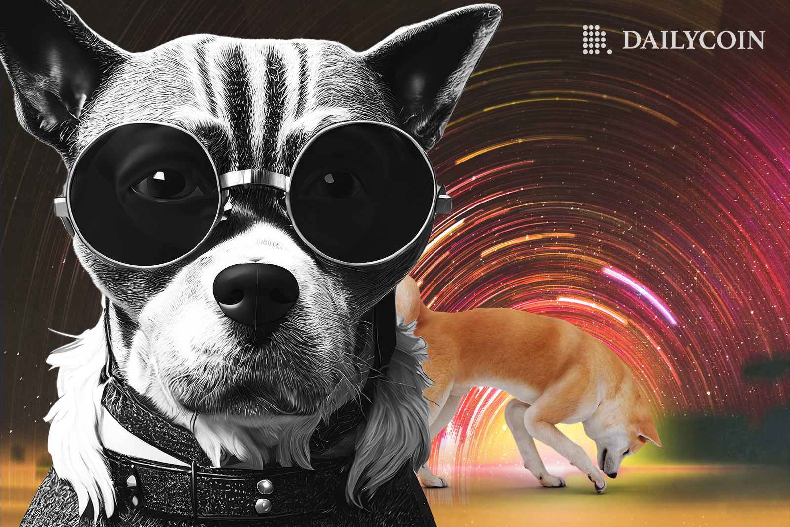 A Shiba Inu dog searching for clues on the ground in the metaverse shibarium.