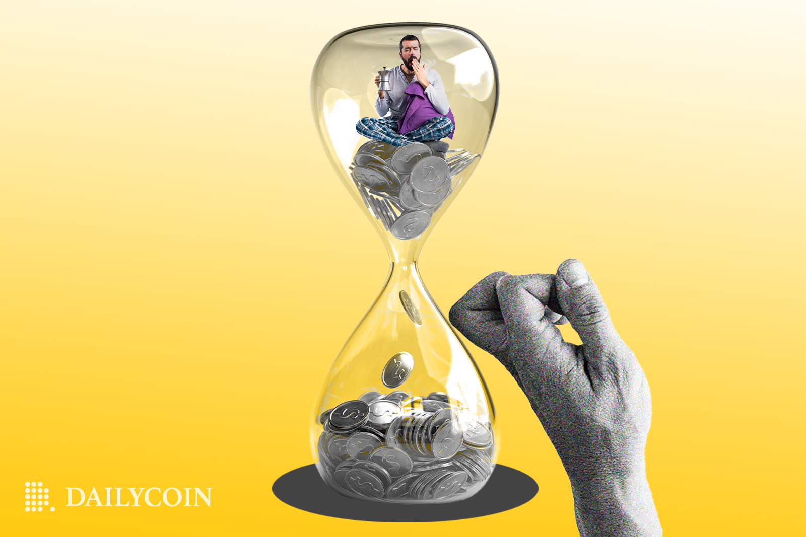 A human sleeping inside a hourglass.