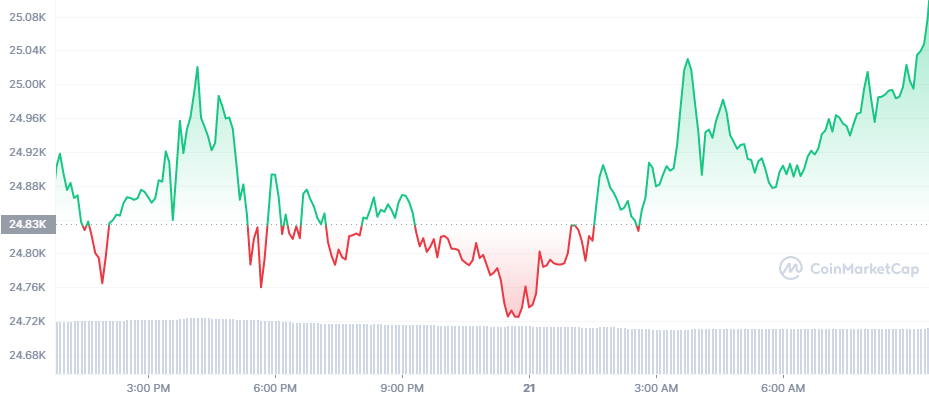 The 24-hour price chart for Bitcoin (BTC)