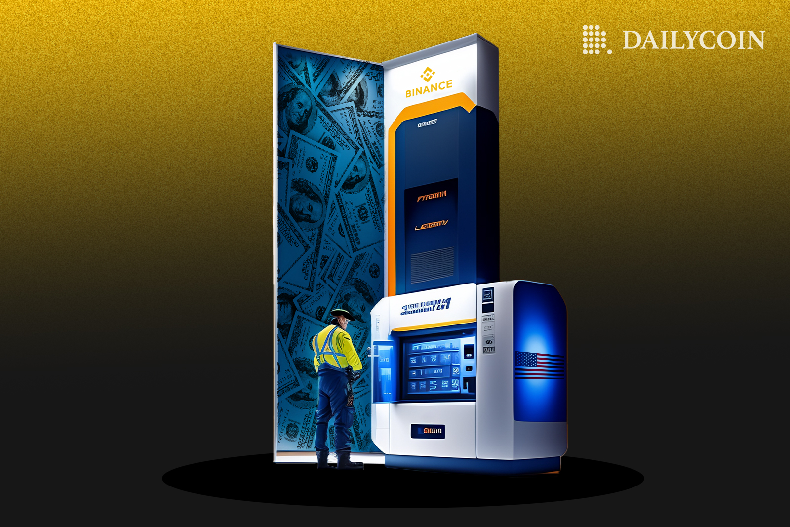 A man standing infront of a Binance cashpoint.