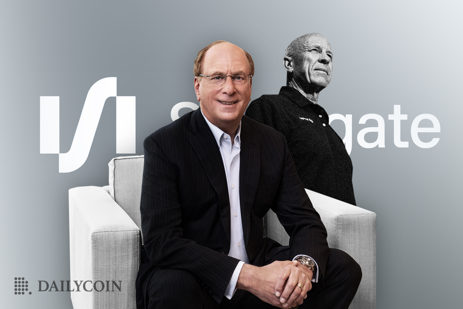 Larry Fink sitting in a chair and Alan Lane is in the background