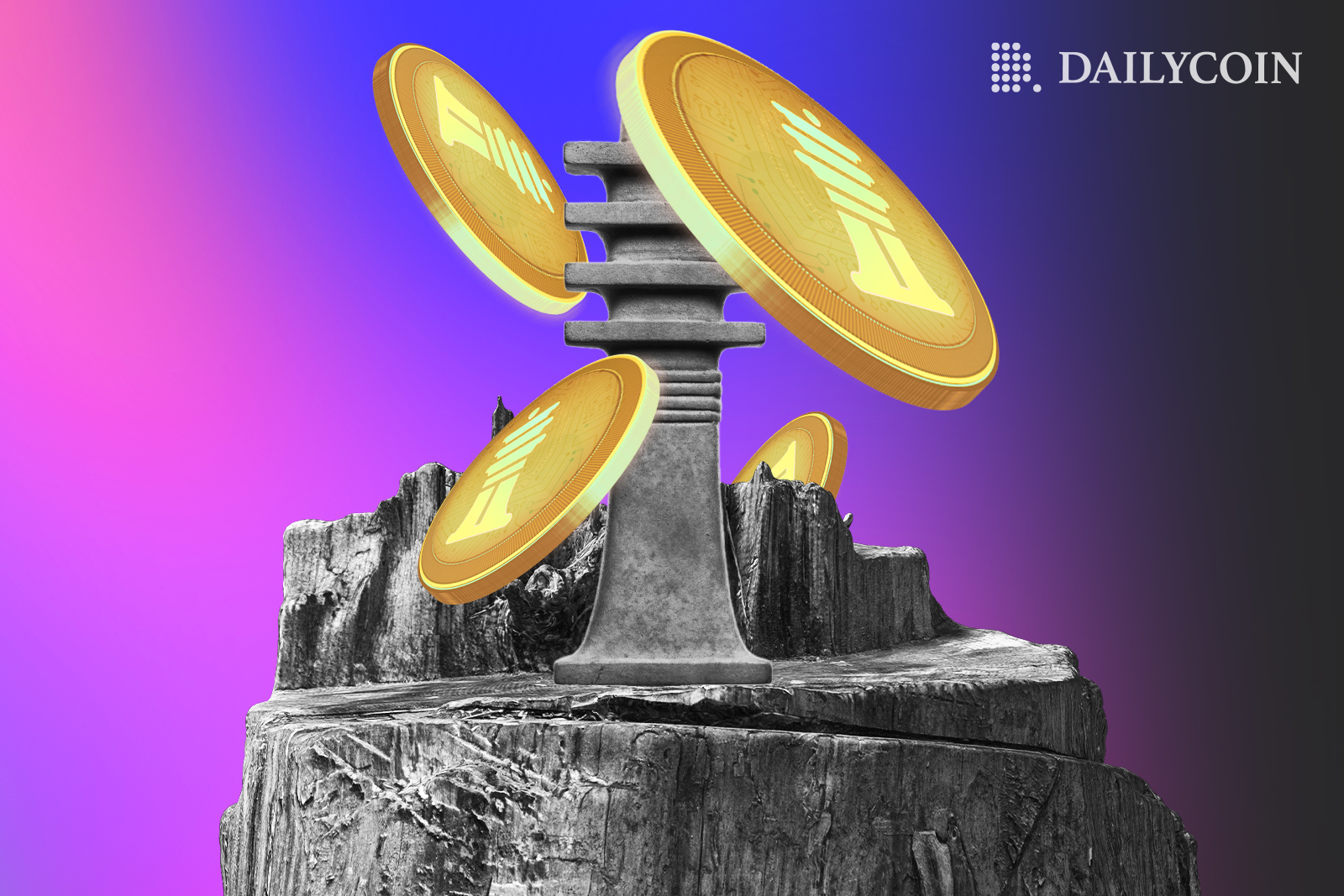 DJED tower surrounded by DJED tokens