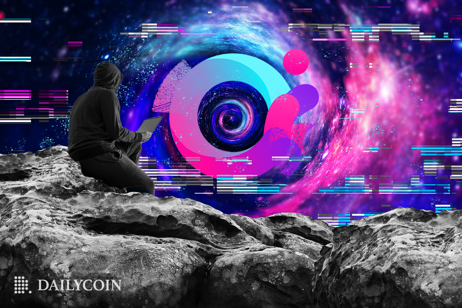 Hacker hacking into orio protocol logo in outer space.