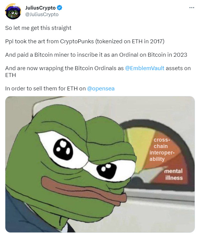 Ironic explanation of creating ETH art on bitcoin, then selling it back to traders for ETH