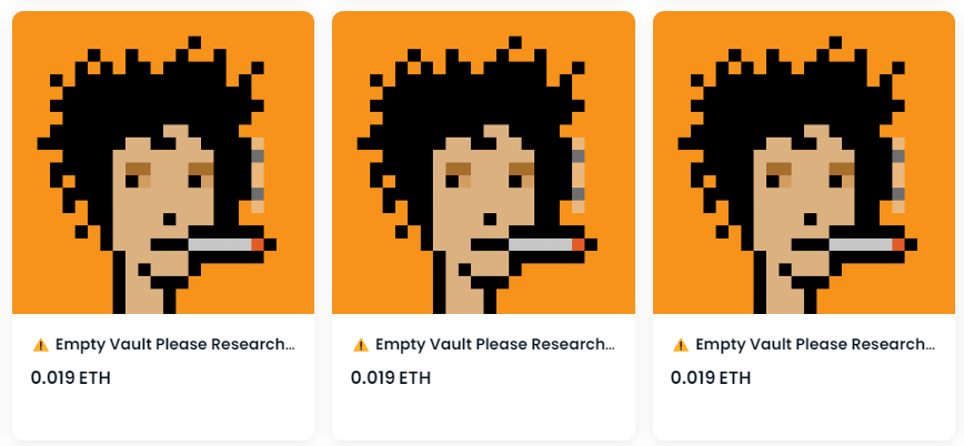 Three scam Bitcoin Punks for sale