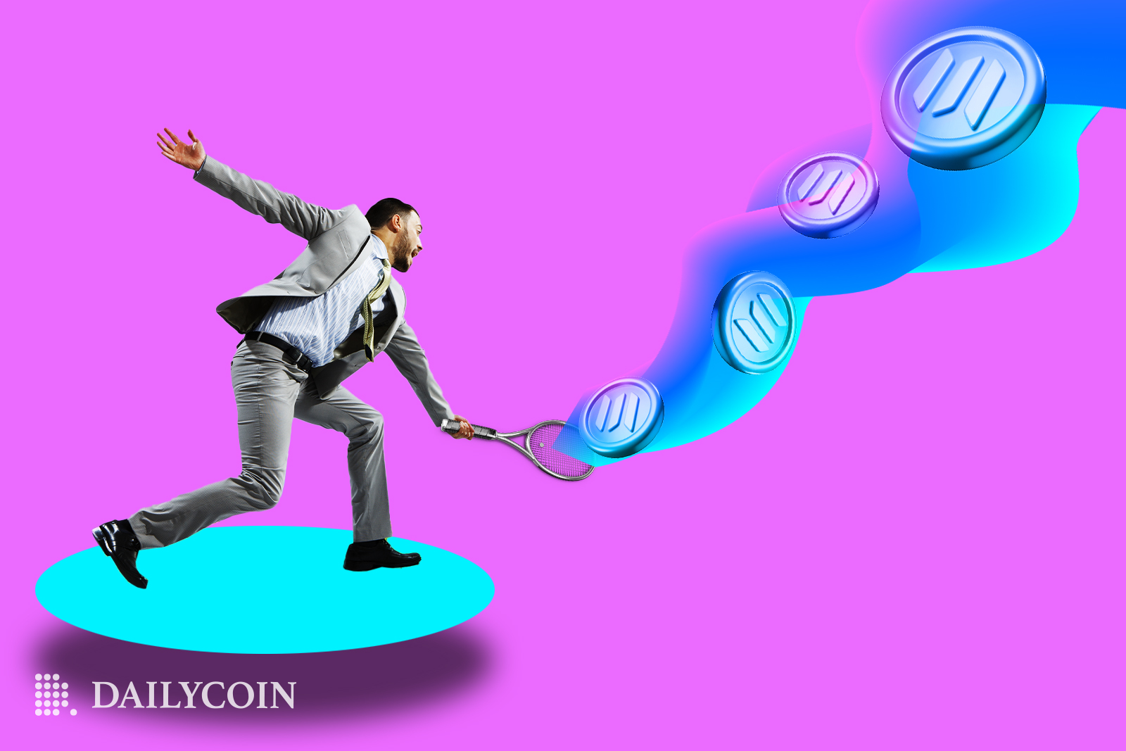 A man playing tennis with solana sol tokens.
