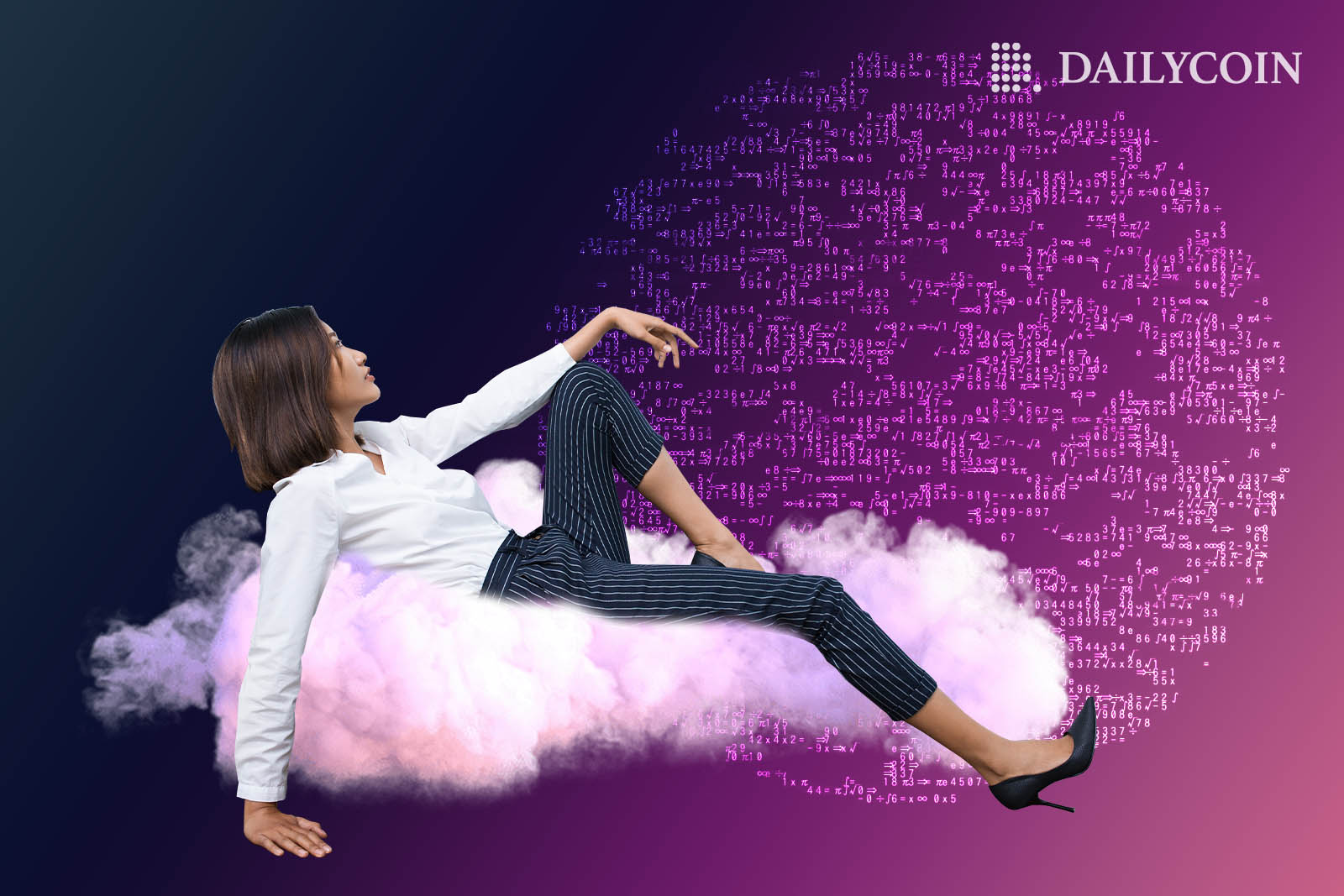 woman relaxes on a fluffly cloud