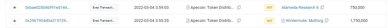 apecoin wintermute alameda apecoin transfers to wintermute and alameda research