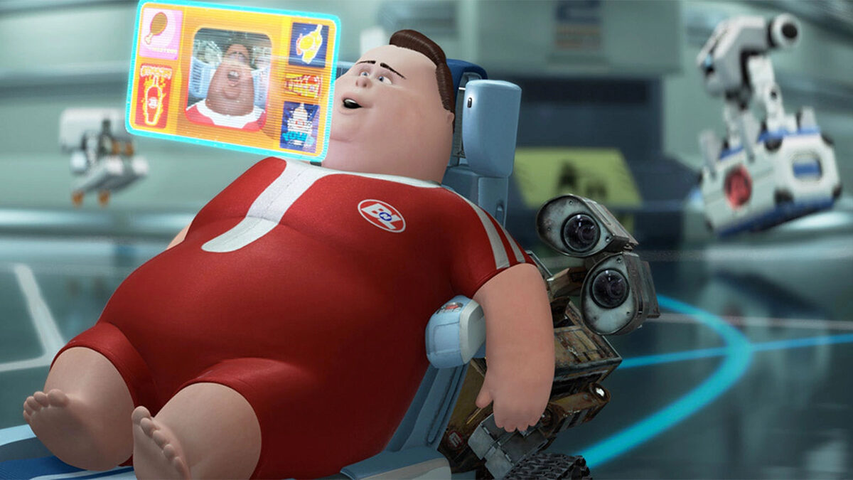 Screenshot from WallE film where humans have become unproductive
