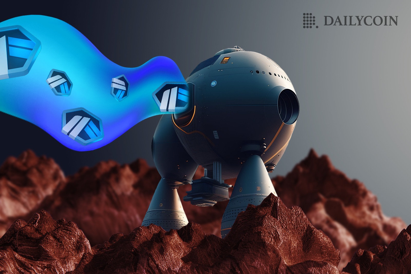 A machine releasing blue material with Arbitrum tokens stuck in it.