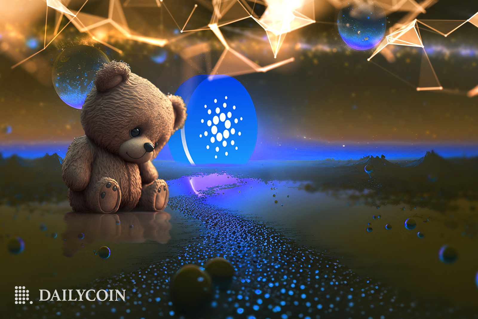 Sad bear in a Cardano ADA landscape