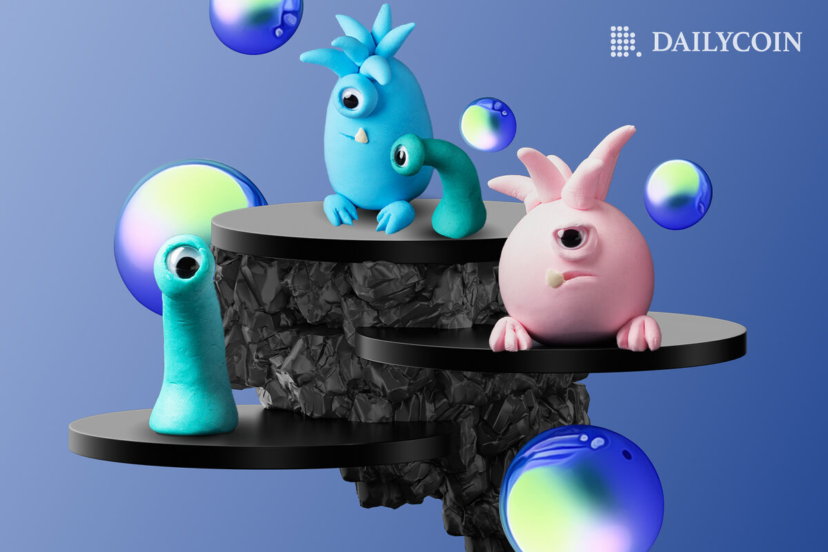 Cardano CNFT characters floating and looking unhappy