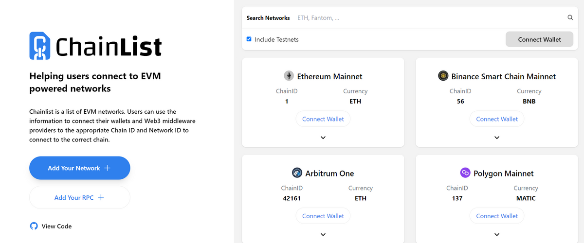 Chainlist User interface