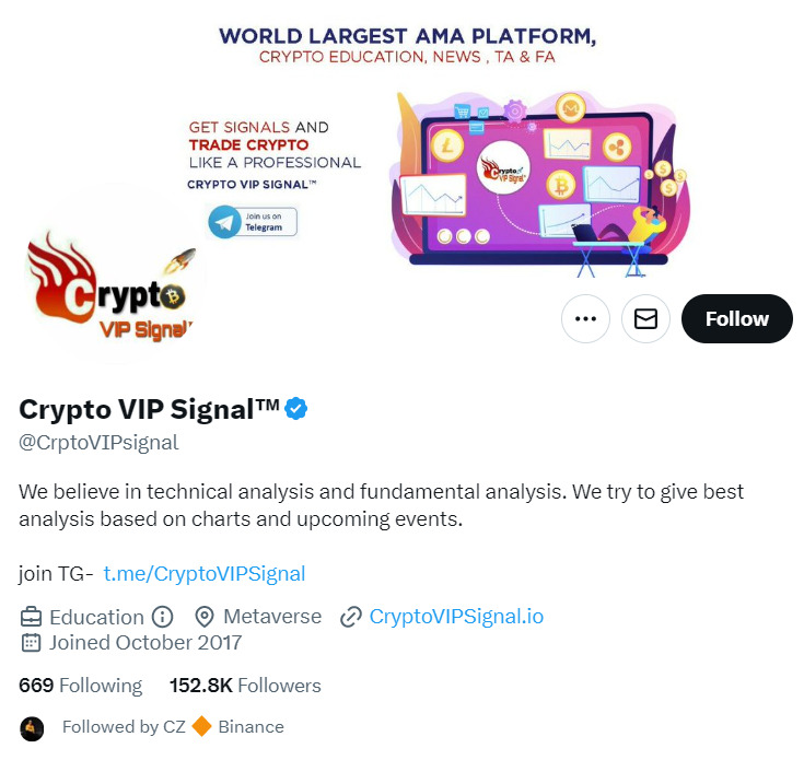 Crypto VIP Signals Crypto VIP Signals Twitter page