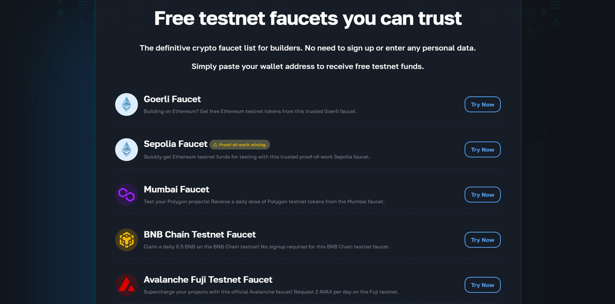 Moralis faucet site screenshot
