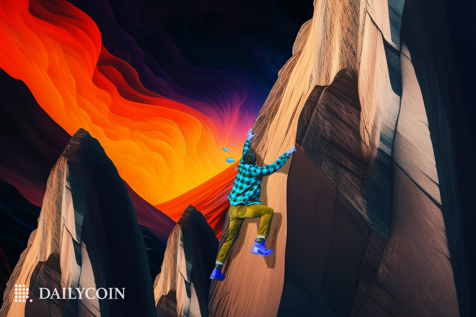 Man struggling to climb Solana mountain.