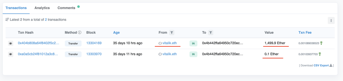 Vitalik test transaction on etherscan