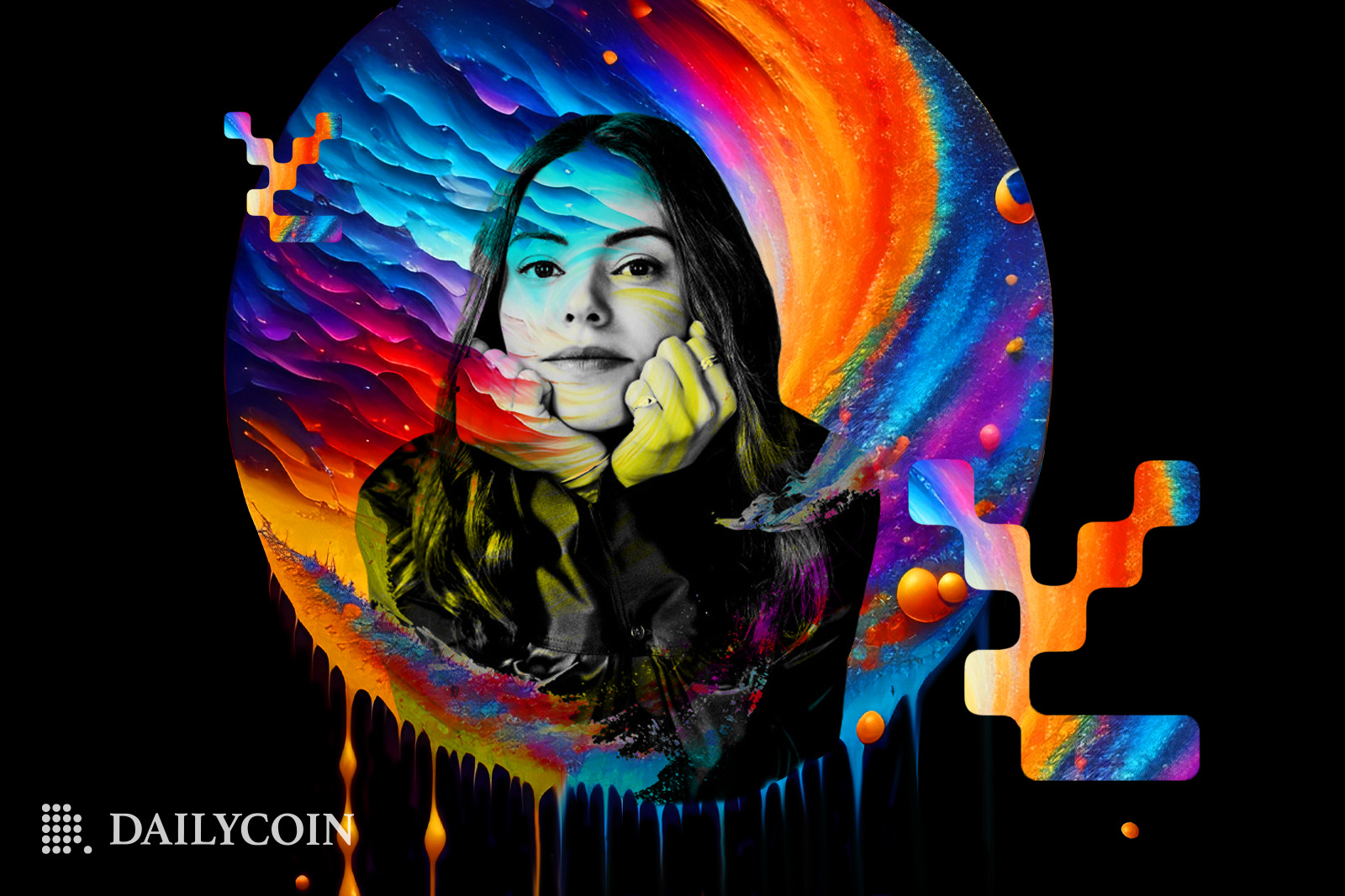 Colorful portrait of Nicole Muniz next to Yuga Labs logo.