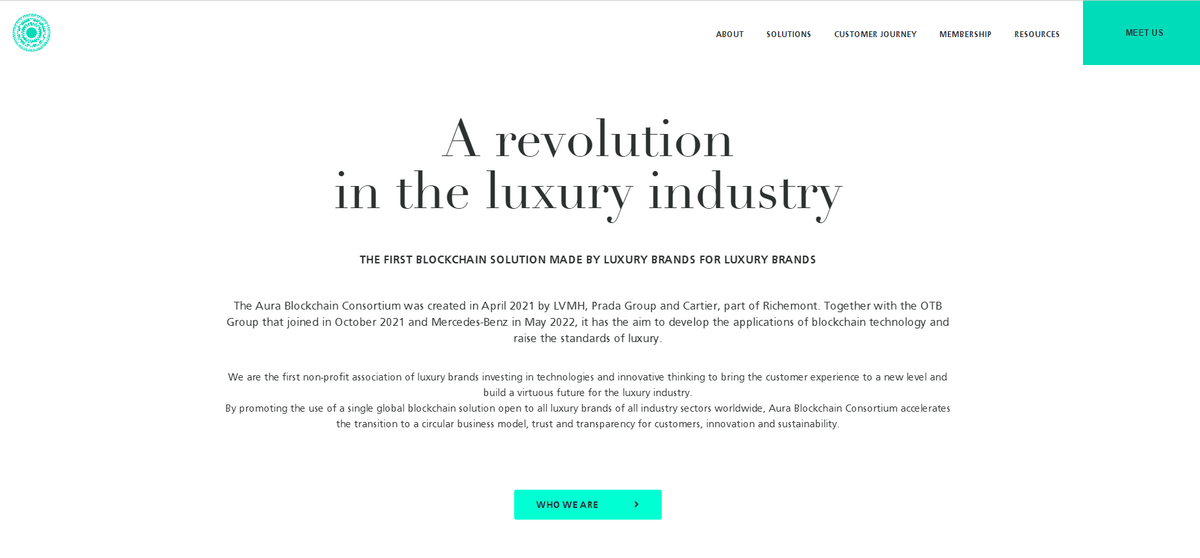 Aura Luxury Blockchain visual stating "A revolution in the luxury industry".