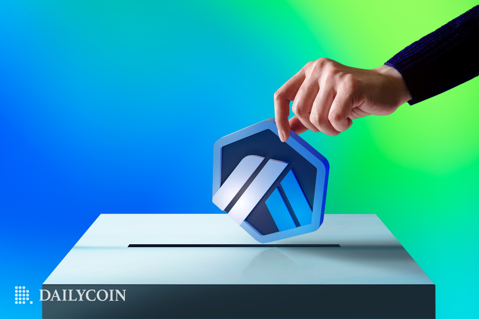 A hand holding an ARB token casting a vote