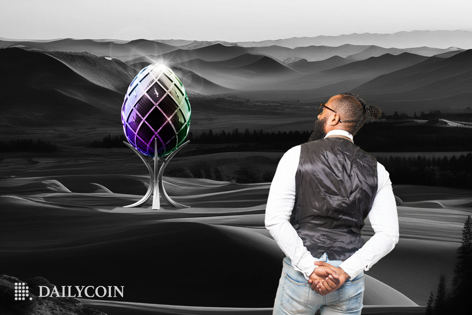 Rich man looking at Asprey Bugatti Bitcoin NFT.
