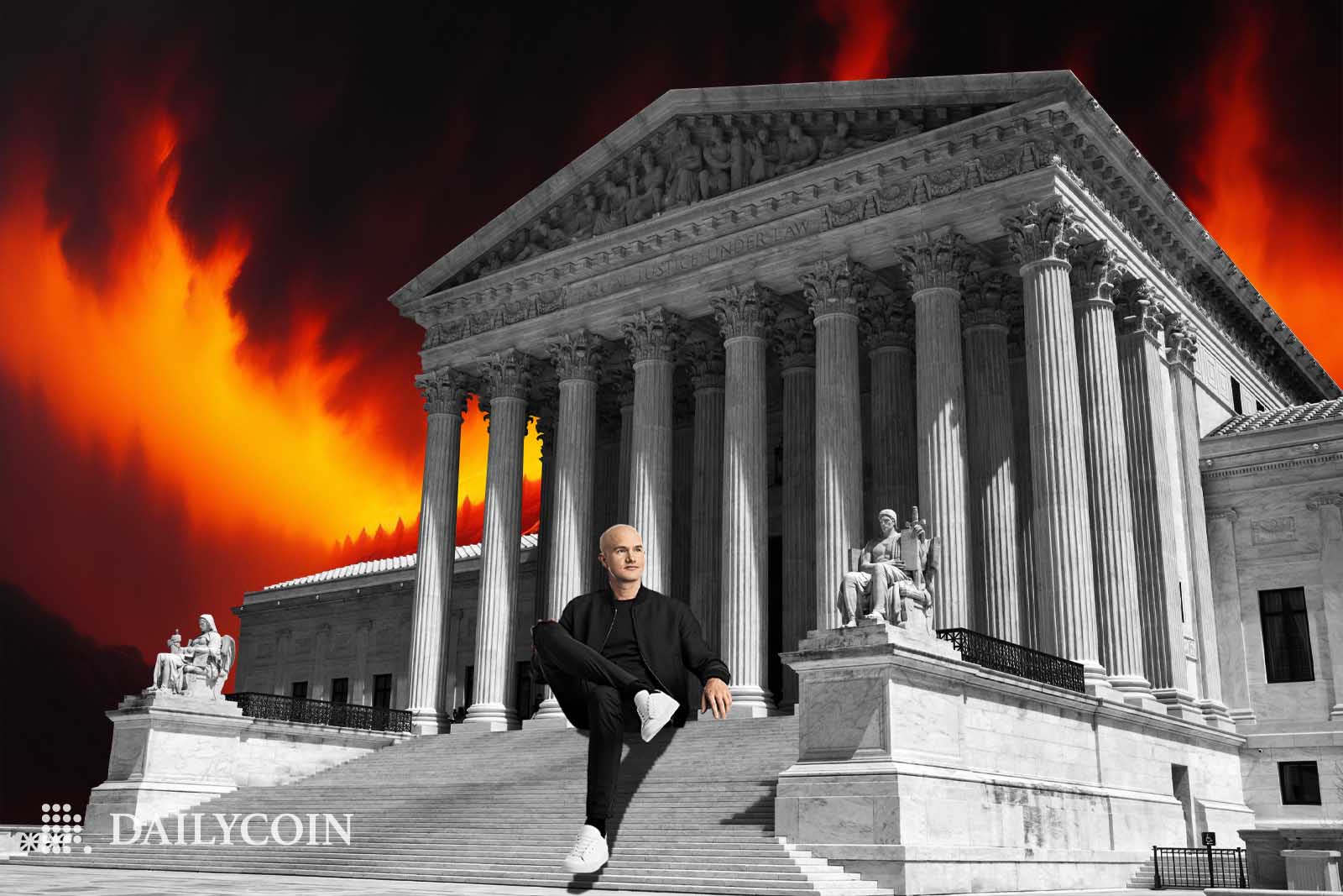 Brian Armstong sitting outside Court at a stormy night.
