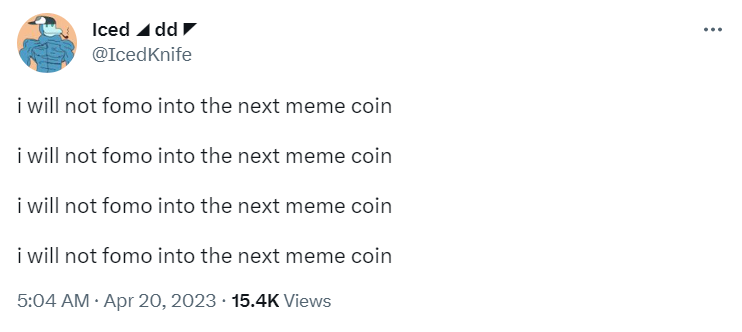Crypto abbreviations fomo tweet from Iced Knife.