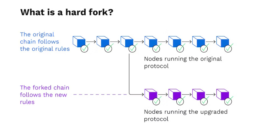 Hard fork diagram explaining what is a hard fork