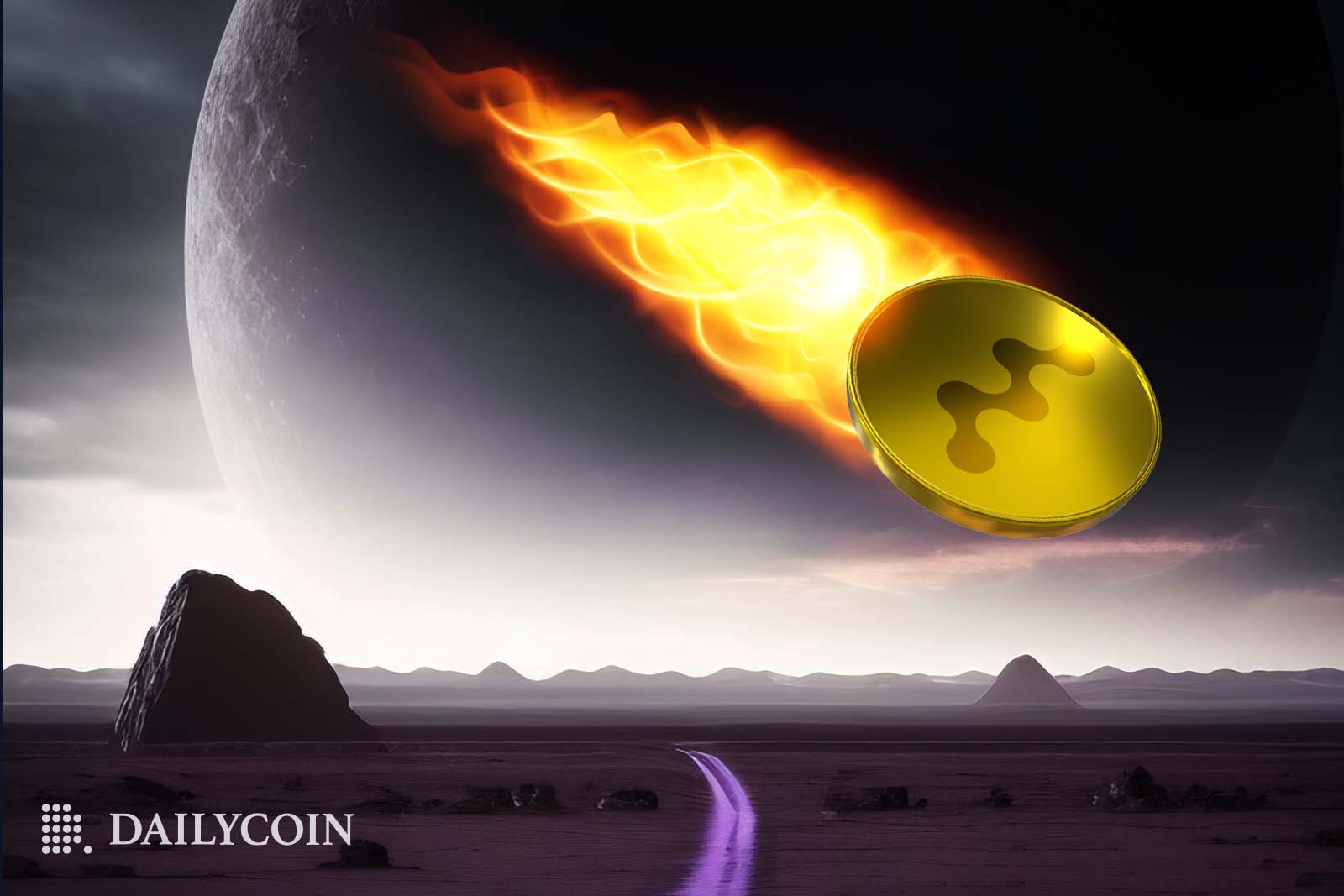 Myria token falling like a meteor on an empty planet.