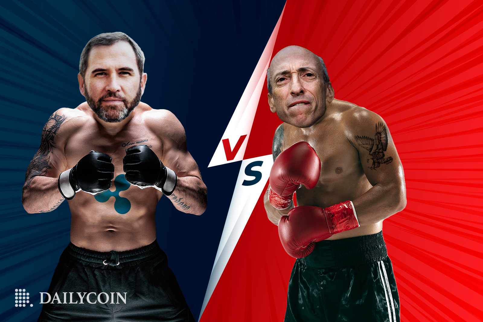 Brad Garlinghouse fighting Gary Gensler in a boxing match.