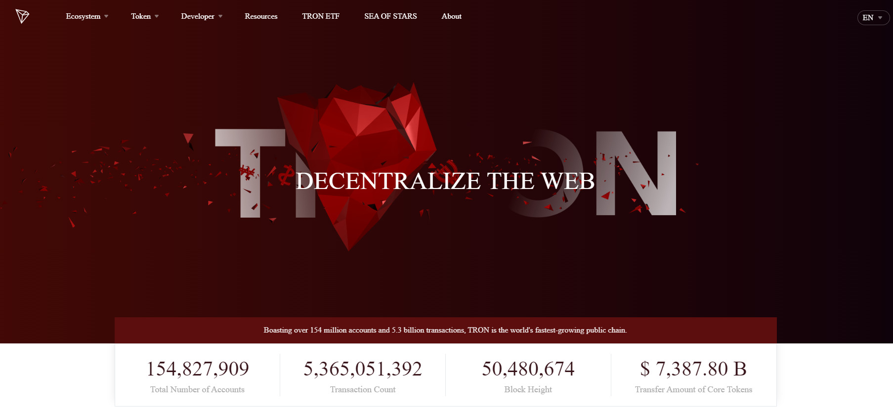 Screenshot of Tron homepage.